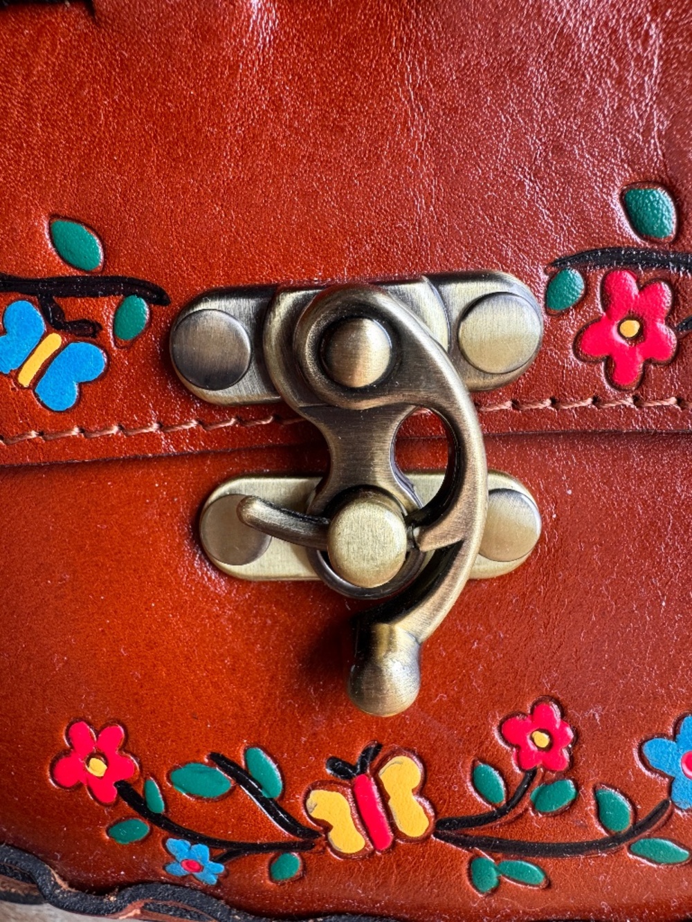 Patricia Nash Tooled Leather Crossbody Woven Floral Hand Painted Saddle Bag